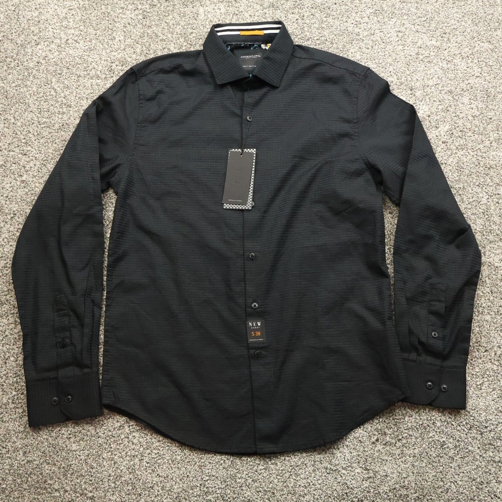 Denim & Flower Shirt Mens S 38 black diamond club party dress shirt NWT